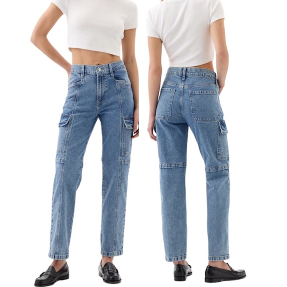 Gap Cotton Blend Medium Wash Spring 24 Mid Rise '90s Loose Cargo Jeans 10/30R - Picture 1 of 16